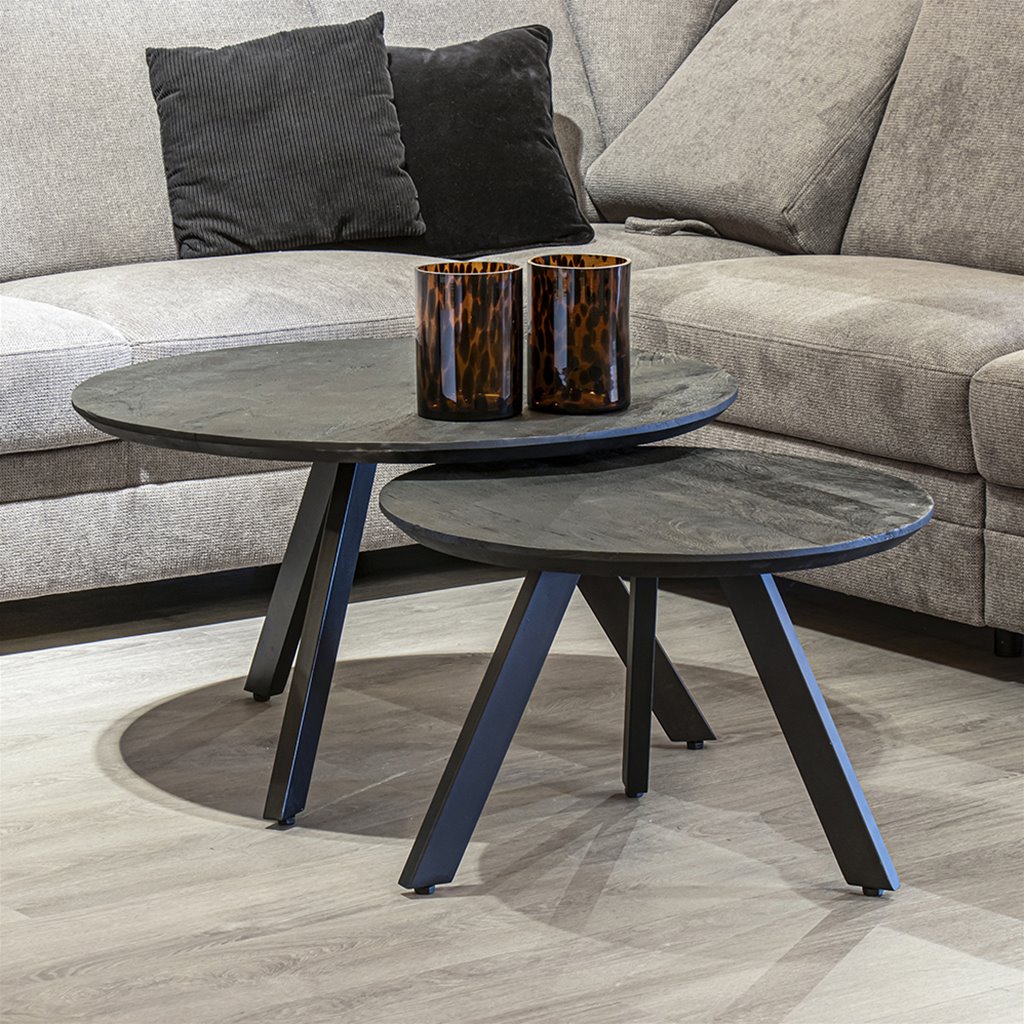 Salontafel rond hout zwart 80 cm