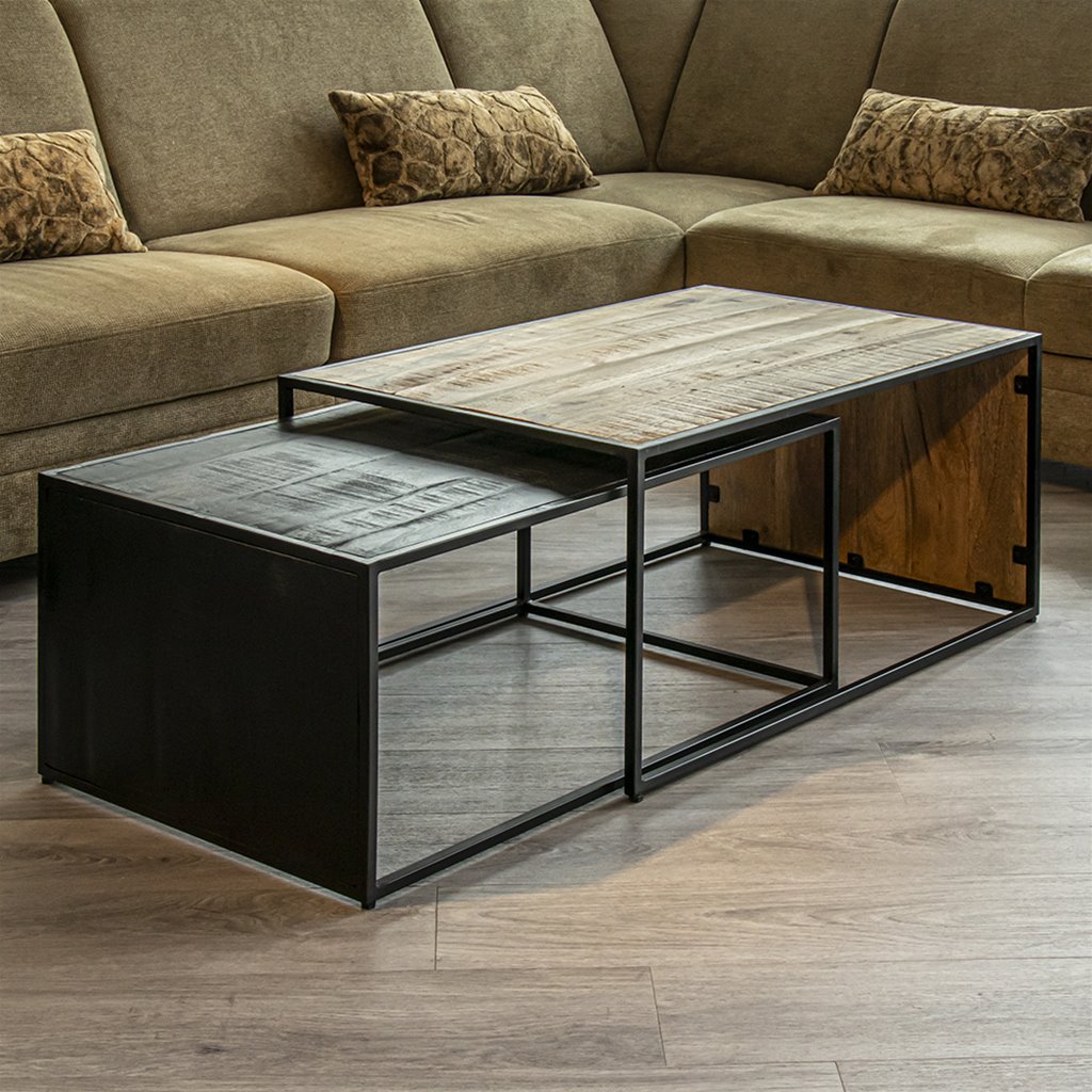 Salontafel set van 2 mangohout + zwart
