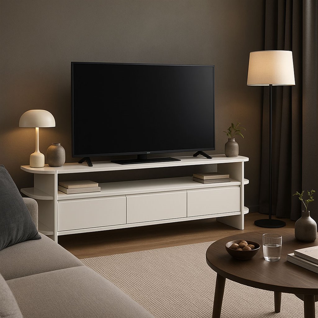 Massief Mangohouten TV-kast Jade Off White een Moderne Opbergkast