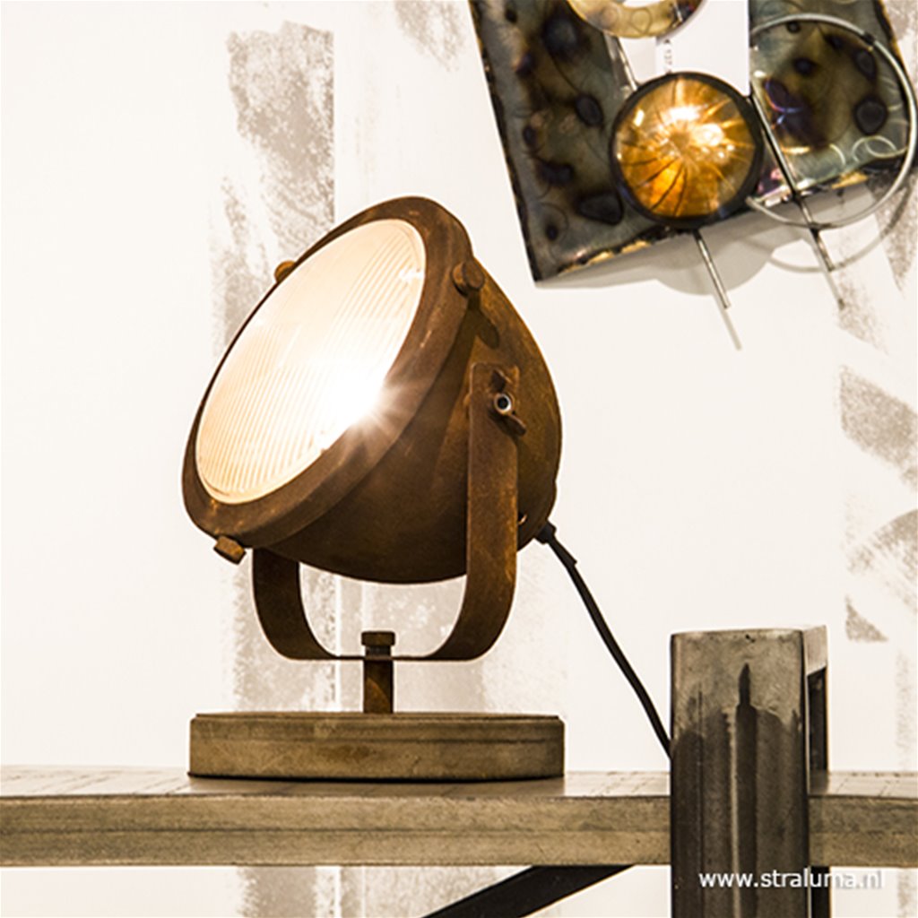 Industriele tafellamp roest/hout