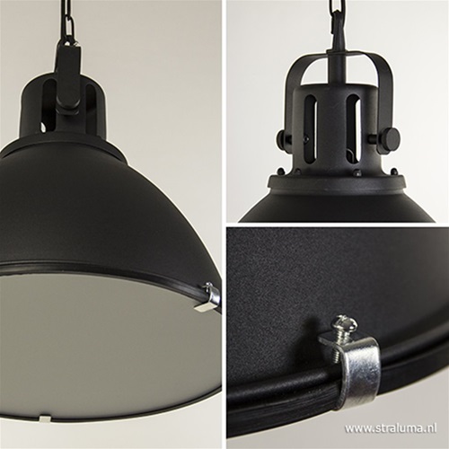 Hanglamp 2-l op balk zwart industrieel