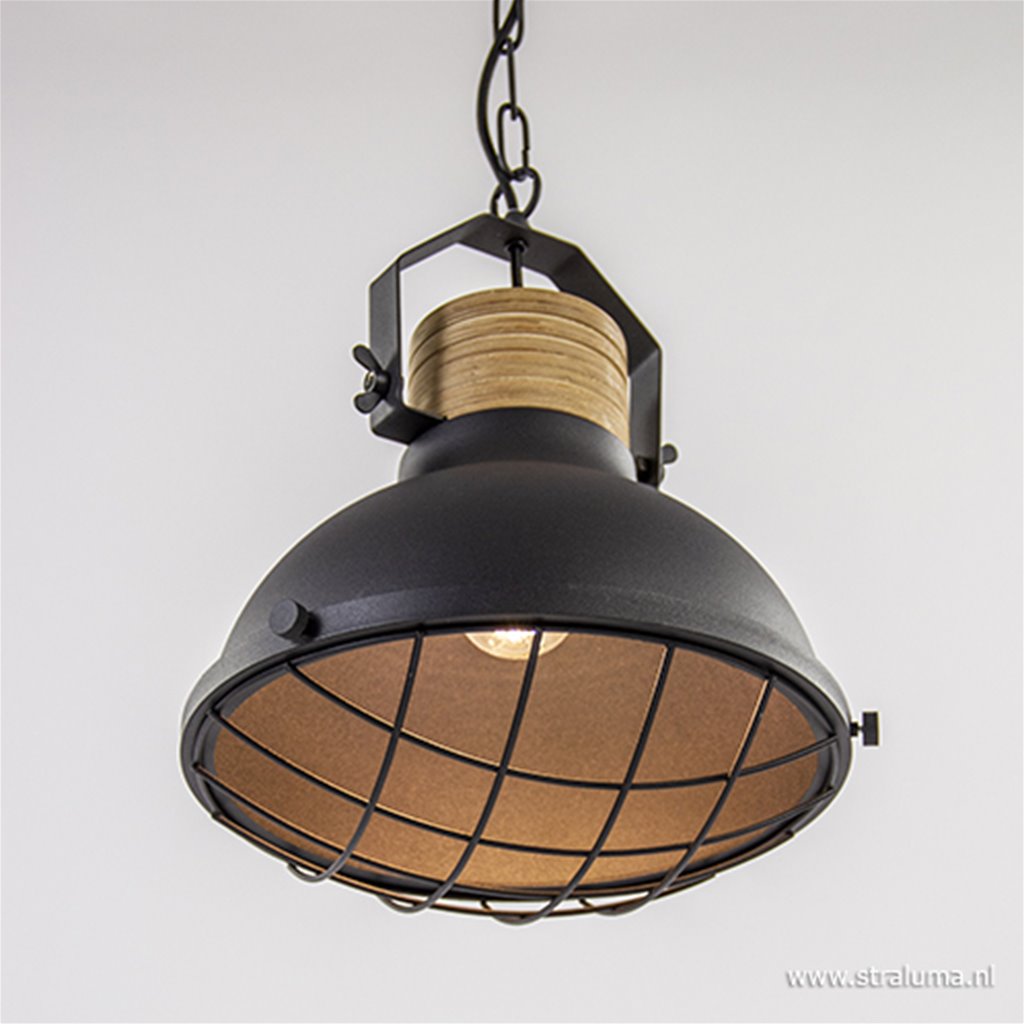 Industriële hanglamp Emma zwart hout | Straluma