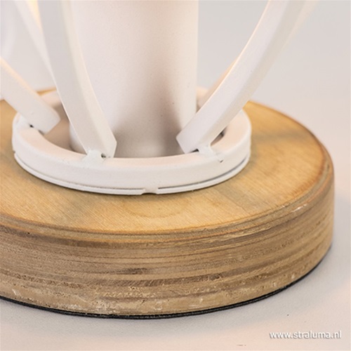 Landelijke tafellamp Matrix wit met hout klein