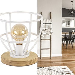 Wit metalen tafellamp met houten voet