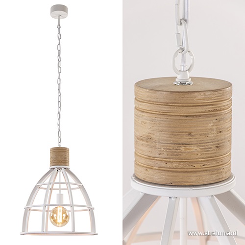 Landelijke hanglamp Matrix wit met hout