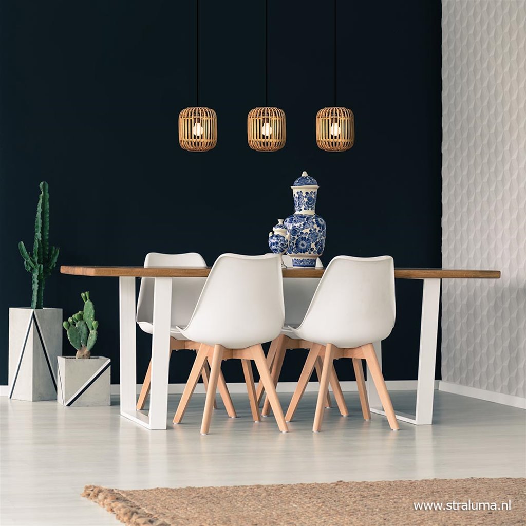 Houten 3-lichts eettafelhanglamp rotan