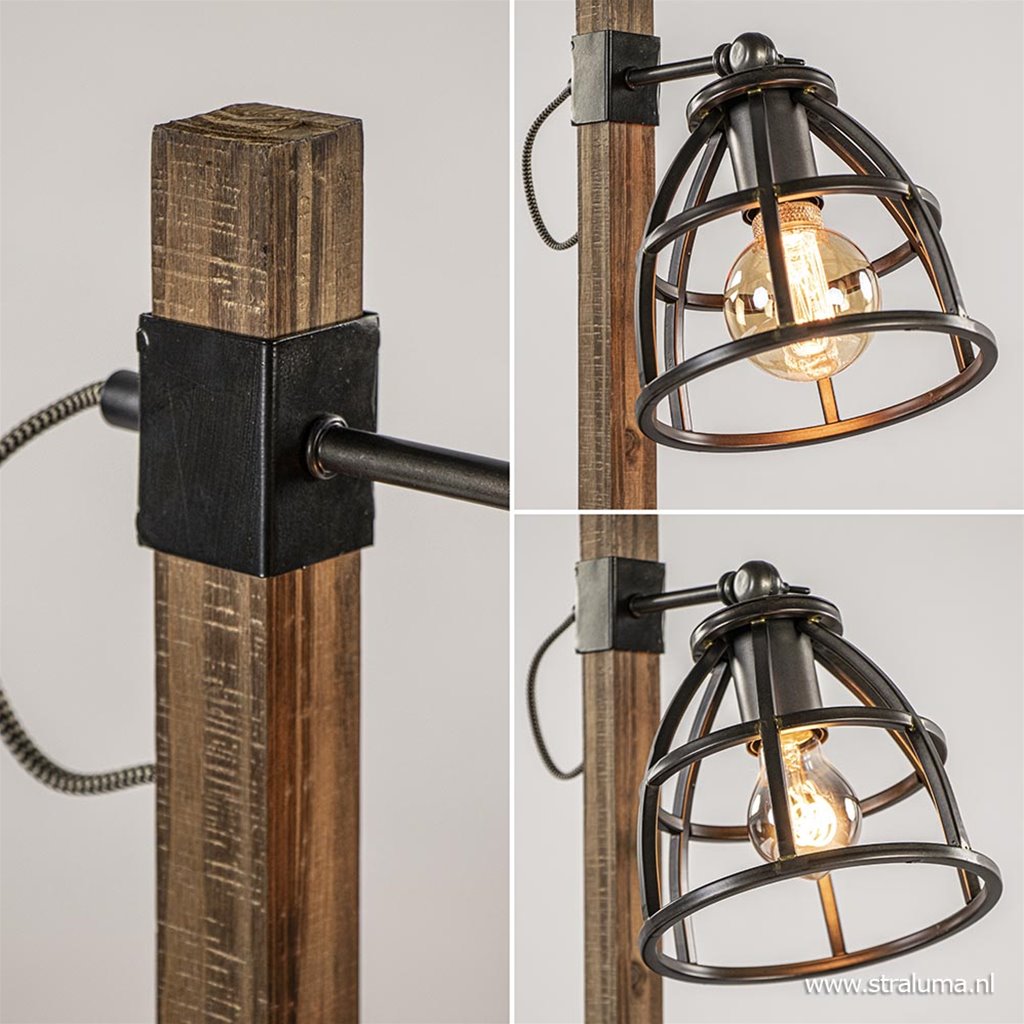 Oneerlijkheid Habubu Bek Industriële tafellamp Matrix hout met metalen korf | Straluma