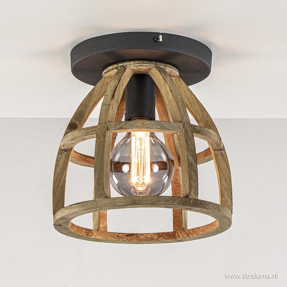 slinger Serie van Er is een trend Plafondlamp Matrix houten korf met zwart | Straluma