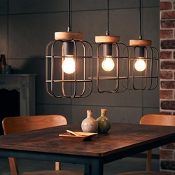 Landelijke 3-lichts hanglamp mat zwart met hout
