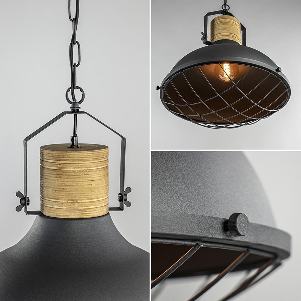 Industriële 2-lichts hanglamp zwart houten Straluma