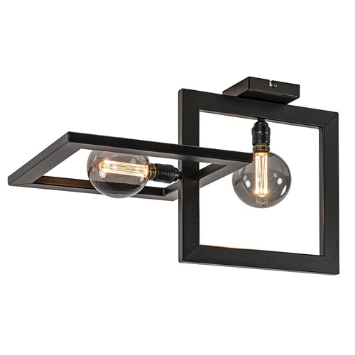 2-Lichts plafondlamp frame mat zwart metaal