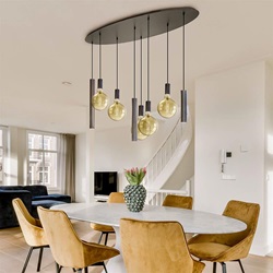 Design hanglamp ovaal 8-lichts platinum excl lichtbronnen