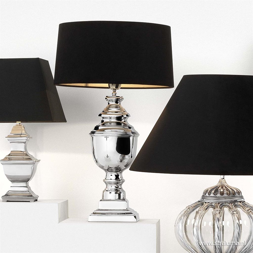 Ontbering Luxe Fotoelektrisch Tafellamp zilveren voet met zwart | Straluma