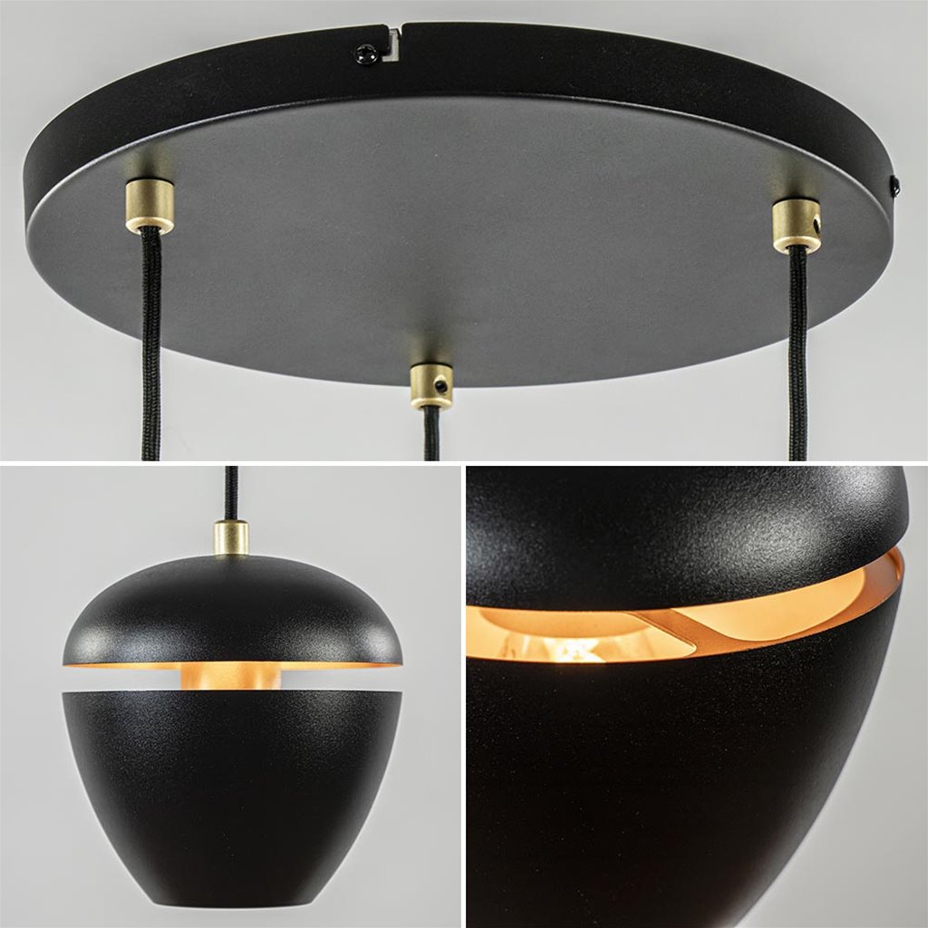 Hanglamp 3-lichts Rond Zwart/goud | Straluma