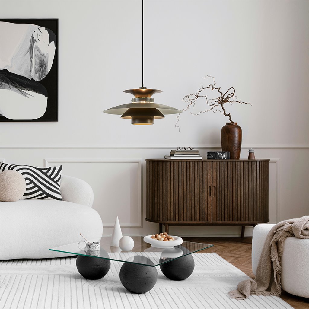 Ronde hanglamp taupe met zwart snoer