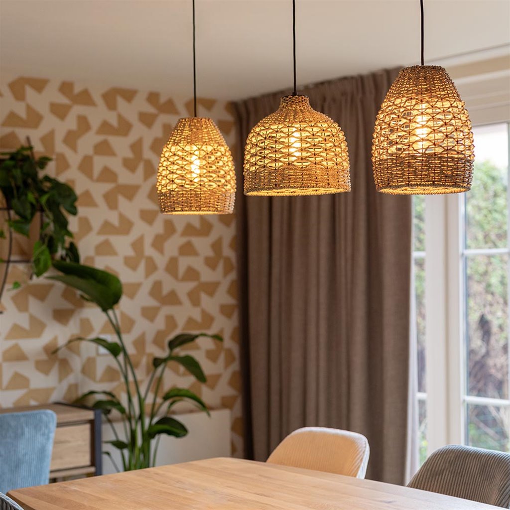 3-Lichts eettafelhanglamp zwart met touw