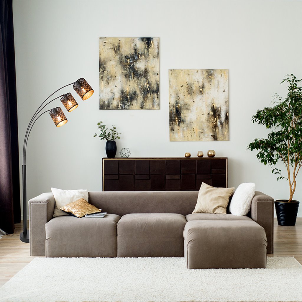 Vloerlamp 3-Lichts - Zwart/Goud