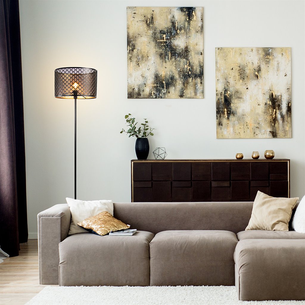 Vloerlamp met kap - Zwart/Goud