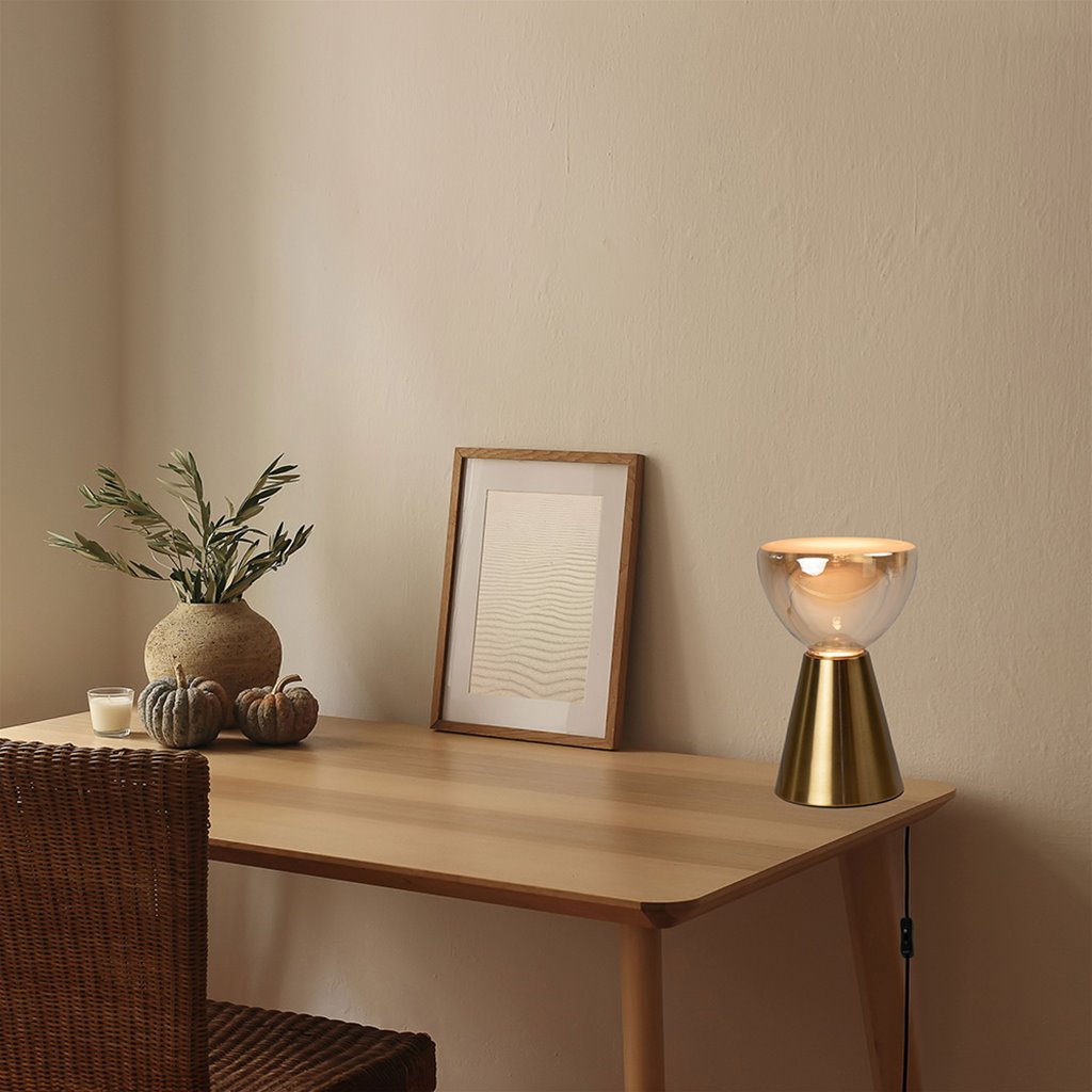 Tafellamp messing met amber glas