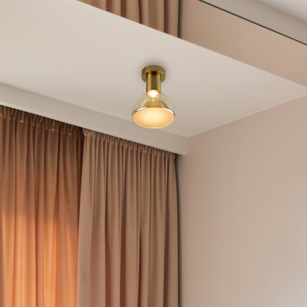 Plafondlamp 1L - Messing met Amber glas