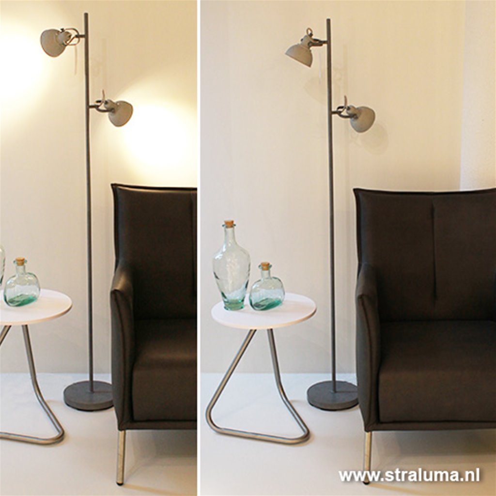 Grijze industriele vloerlamp 2-lichts