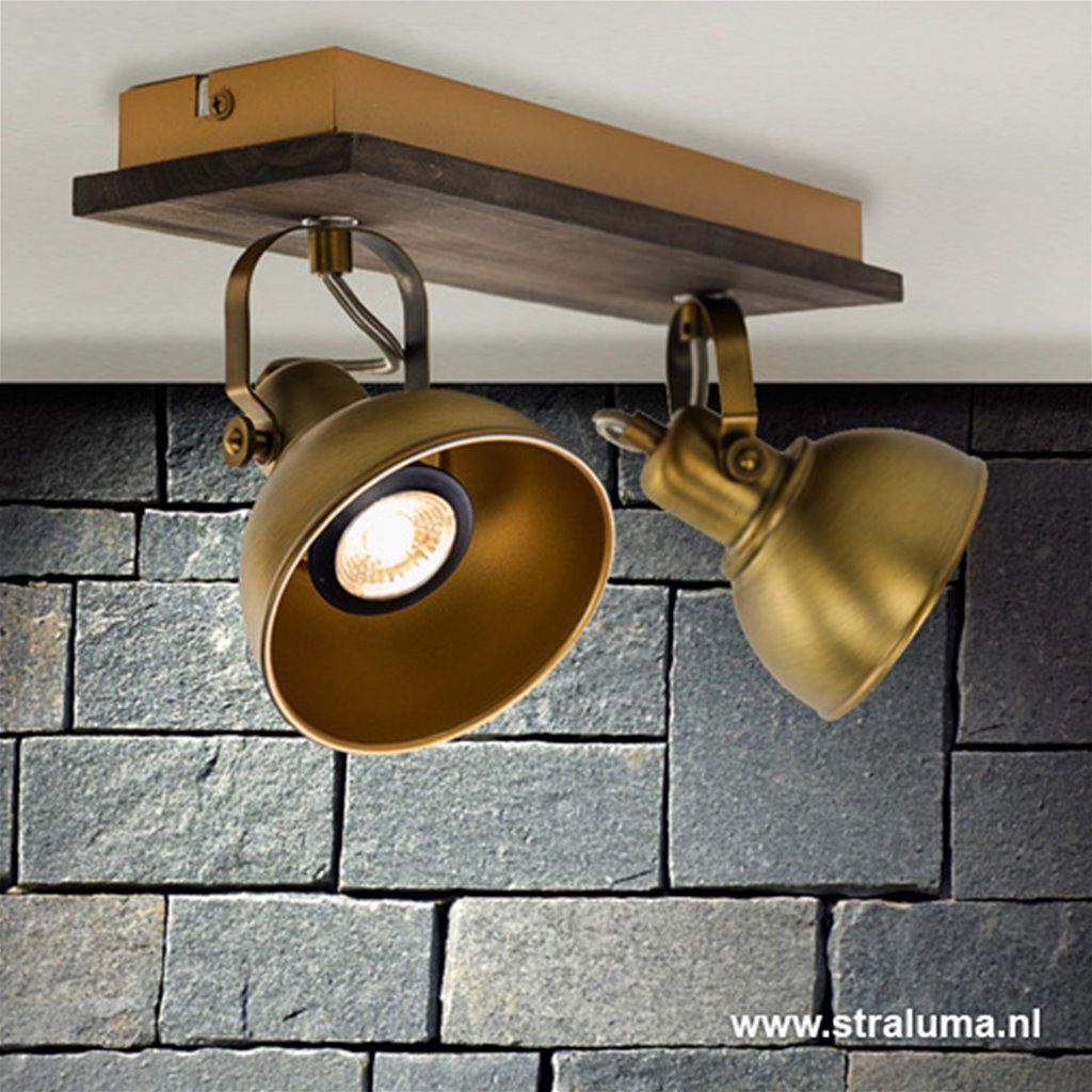 Bronzen opbouwspot 2-lichts met hout