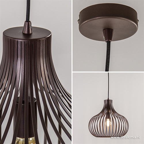 Draadhanglamp landelijk brons-bruin 38cm