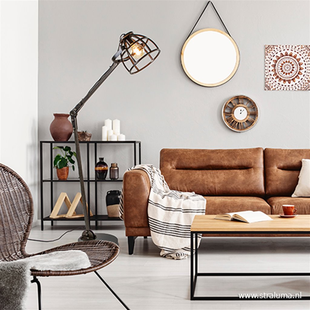 Industriële vloerlamp zwart staal