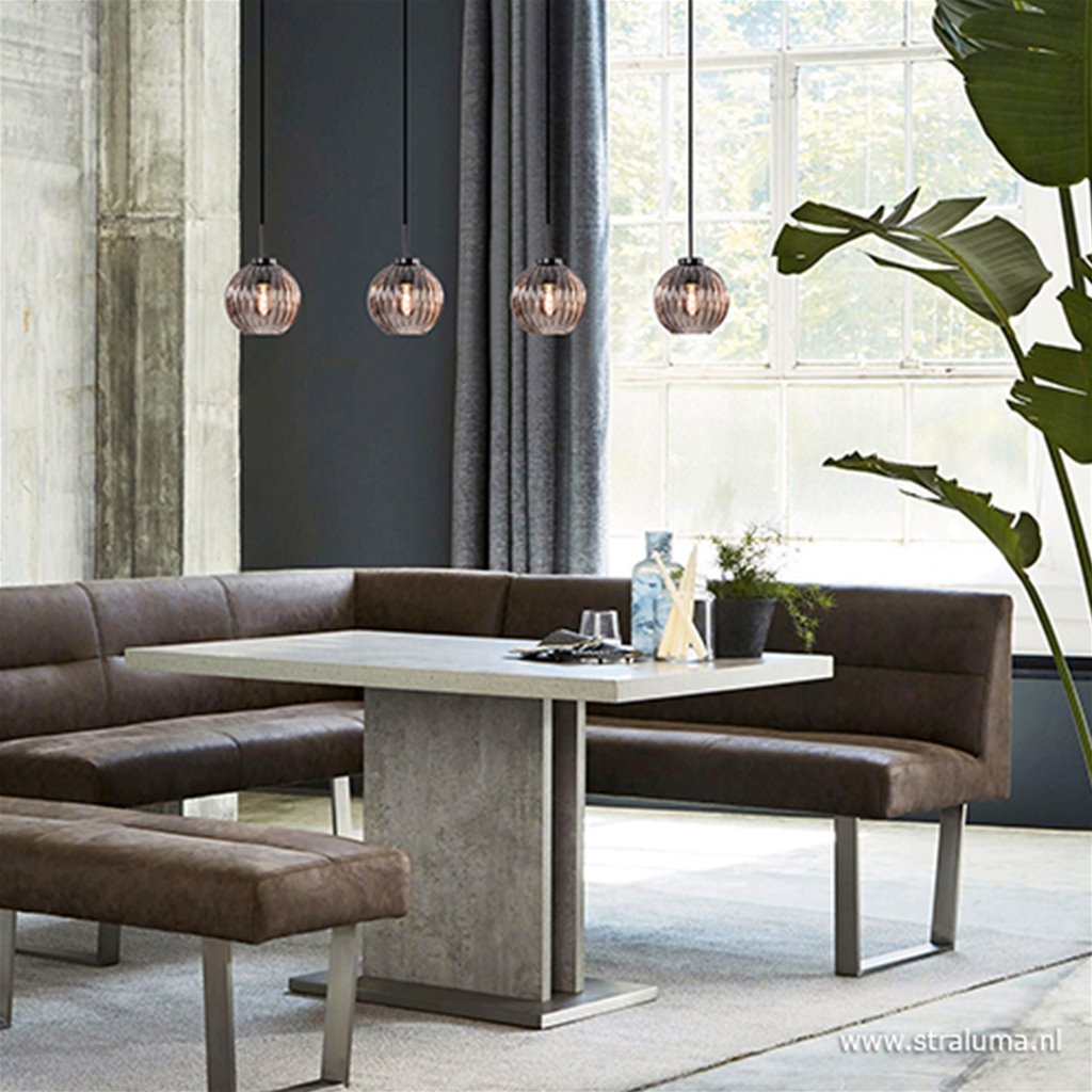Glazen eettafelhanglamp met smoke glas