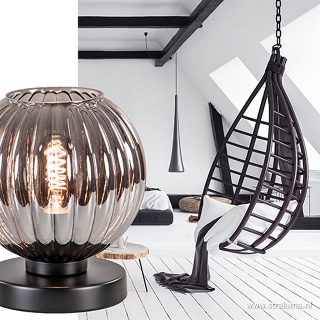 Trendy tafellamp met smoke glas en zwart