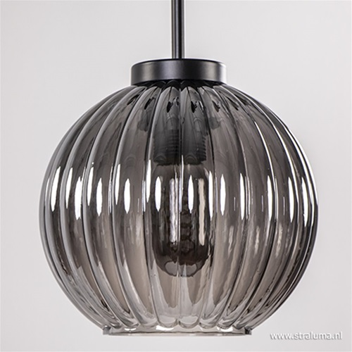 Hanglamp 5-lichts rond smoke glas/zwart