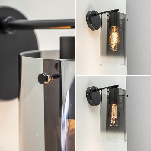 Modern klassieke wandlamp cilinder met smoke glas