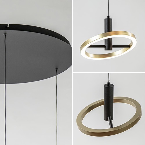 3-Lichts LED hanglamp ringen rond zwart/goud dimbaar
