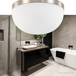 Plafondlamp nikkel met wit glas badkamer