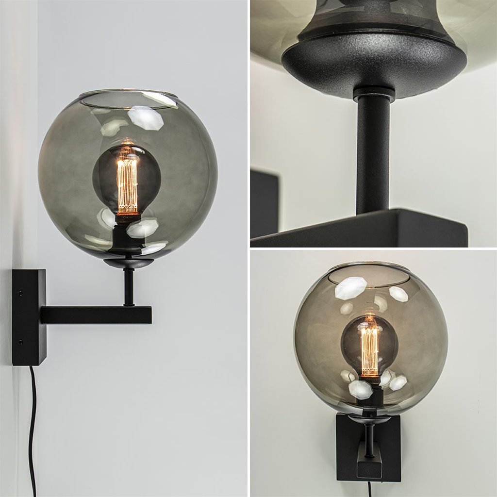 Achternaam gaan beslissen willekeurig Moderne wandlamp met smoke glazen bol incl. snoer | Straluma
