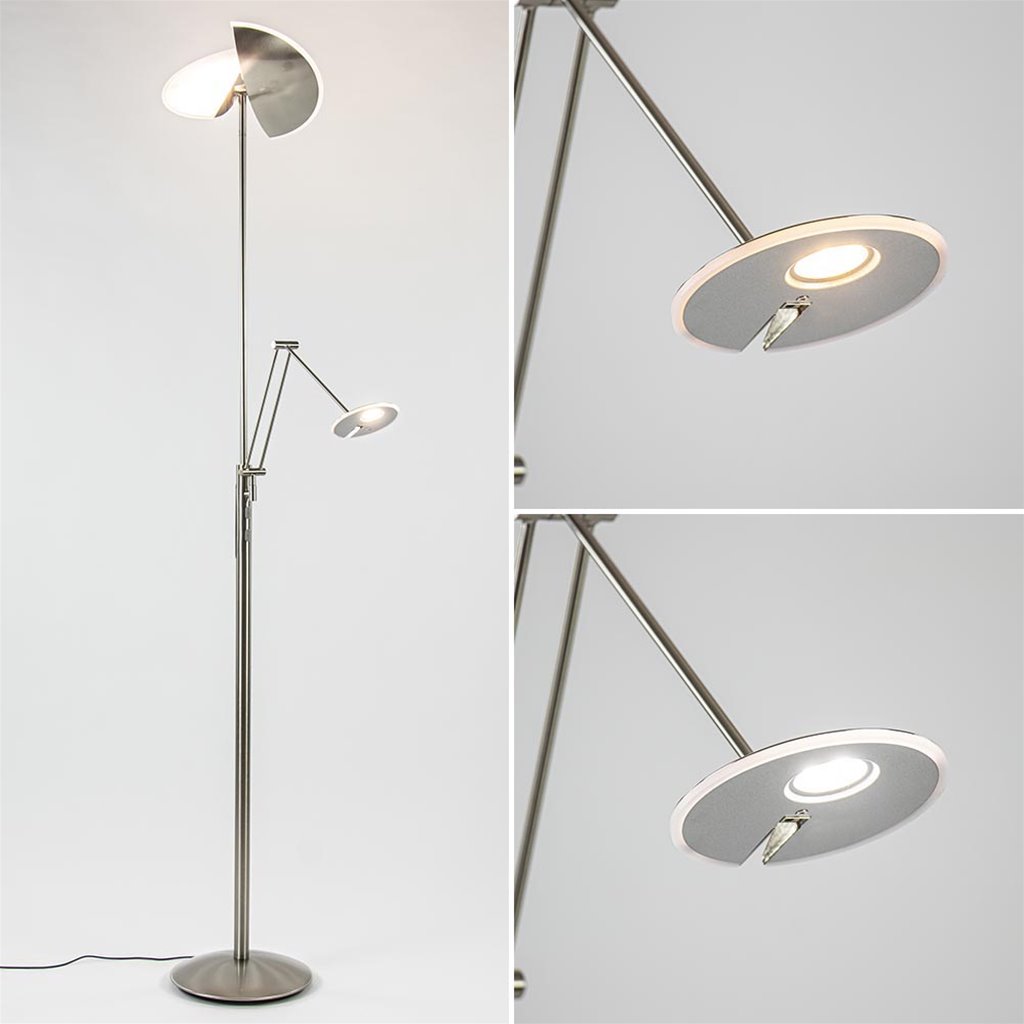 Moderne vloerlamp nikkel met uplighter leeslamp Straluma