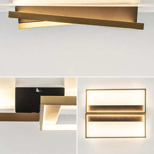 Rechthoekige LED plafondlamp zwart goud design