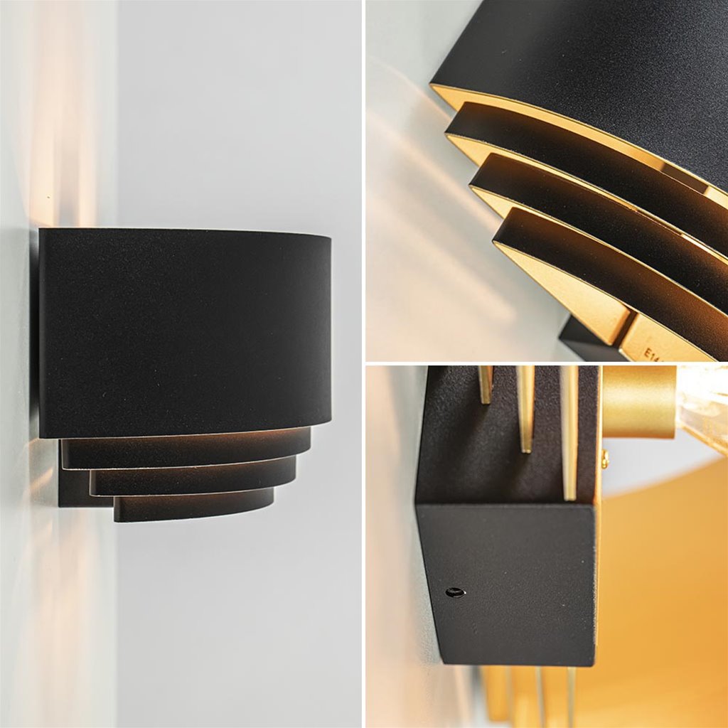 Wandlamp Zwart/goud Up+down Langwerpig | Straluma