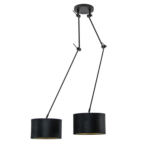 Verstelbare 2-lichts plafondlamp met velvet zwarte kappen