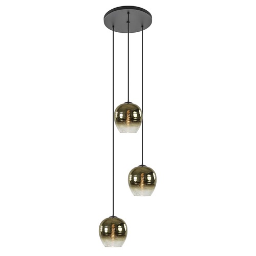 Ronde 3-lichts hanglamp golden gradient met zwart