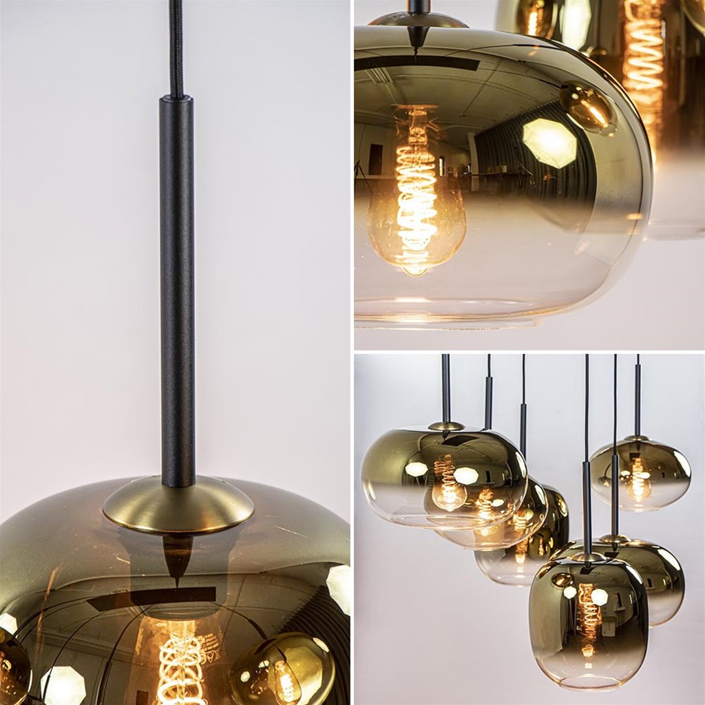 dichtheid Pakistaans Th Luxe 6-lichts hanglamp zwart met gradient gold glas | Straluma