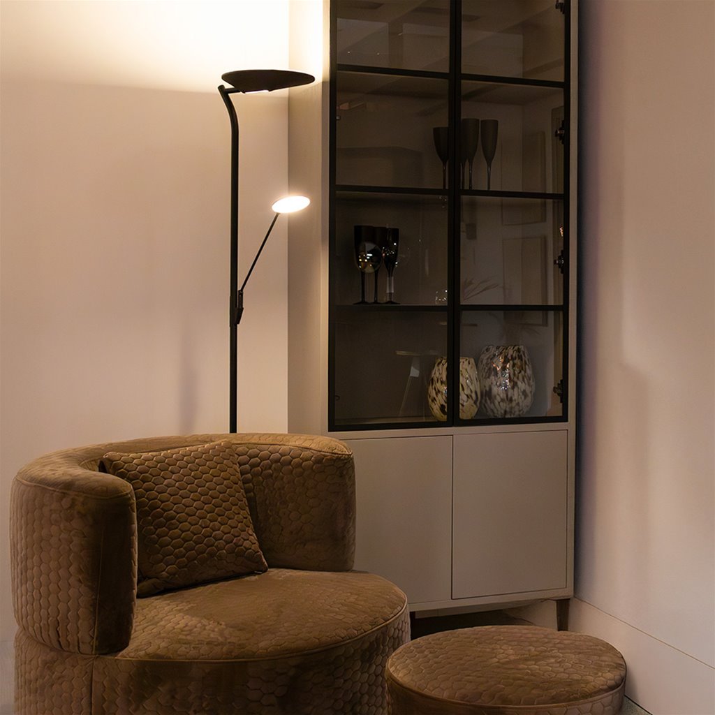 Vloerlamp met leeslamp - Zwart