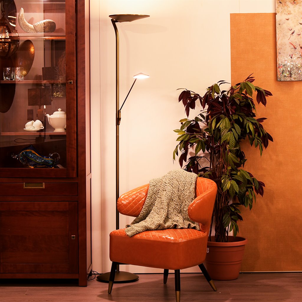Vloerlamp met leeslamp - Brons