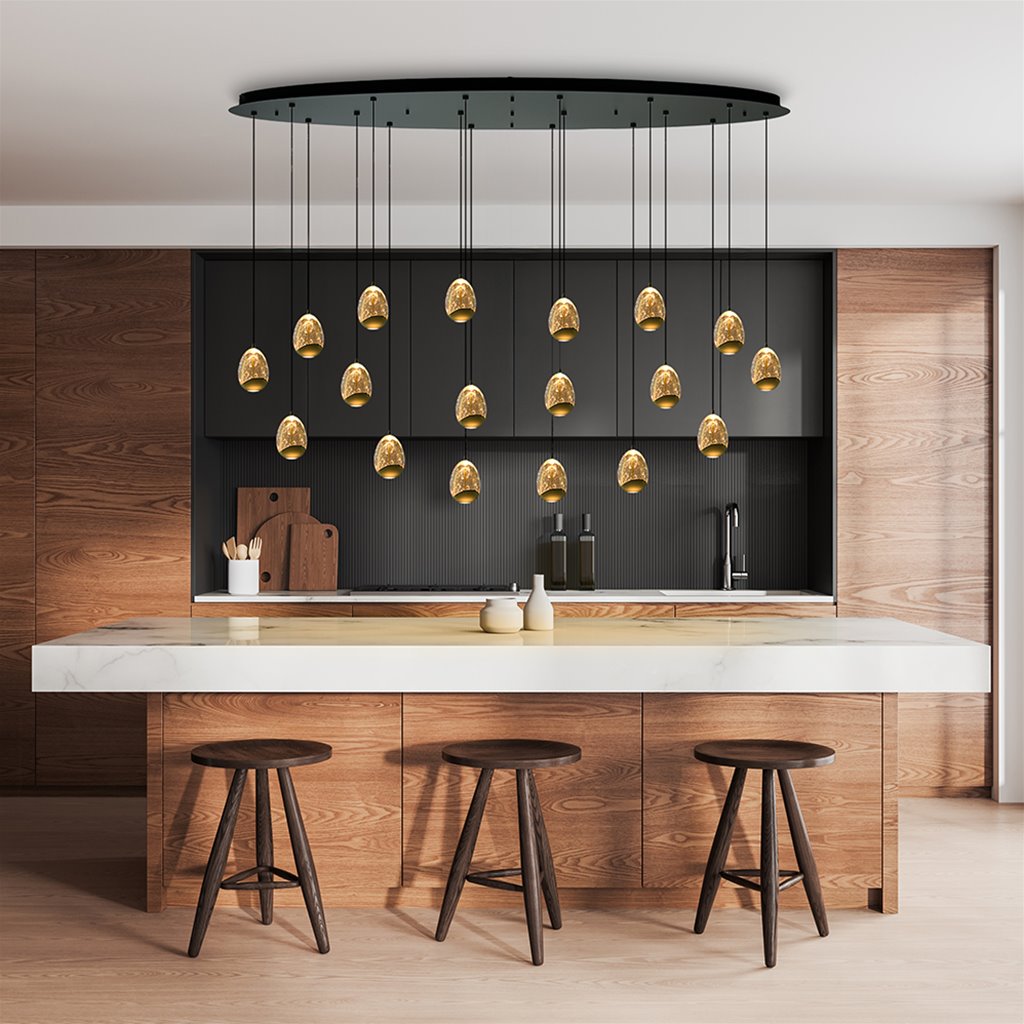 Hanglamp 18L Golgen Egg- Amber/Goud/Zwart