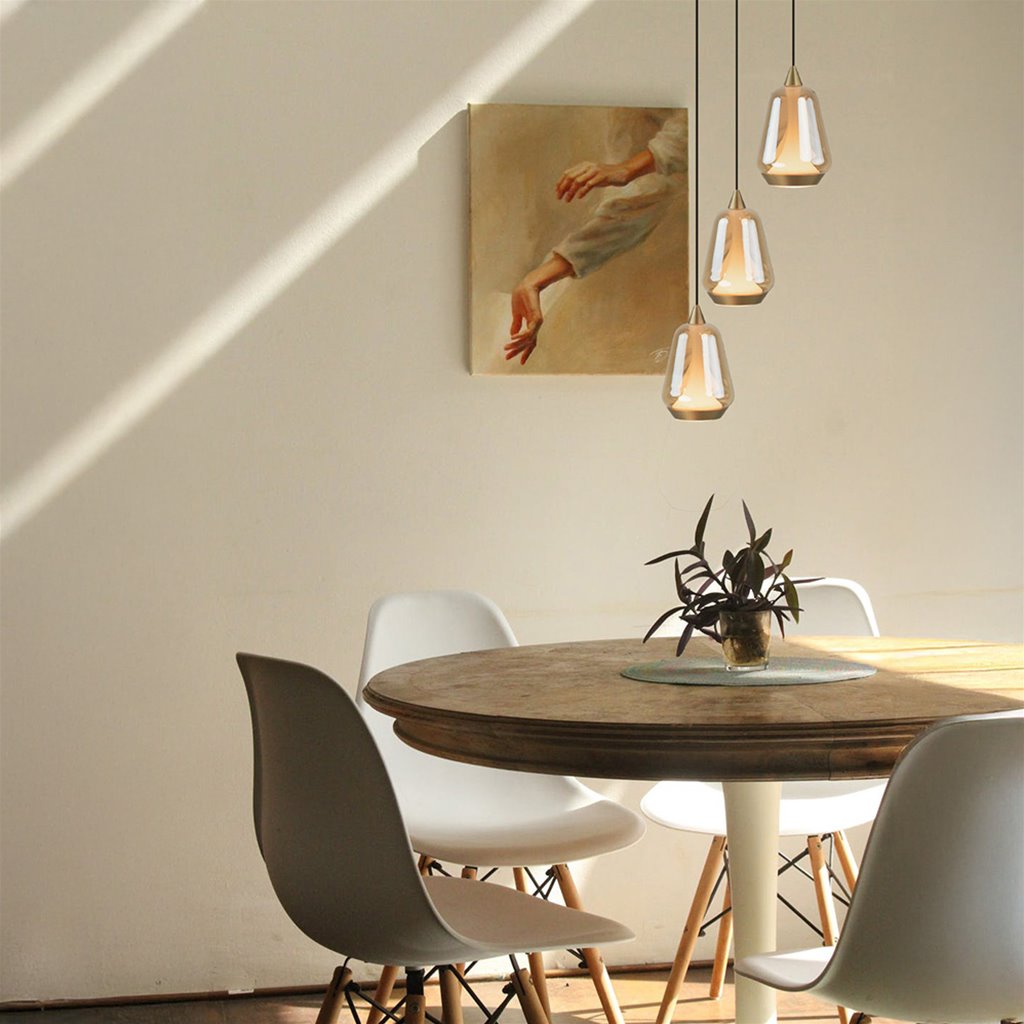 Hanglamp 3L LED - Amber glas & zwart