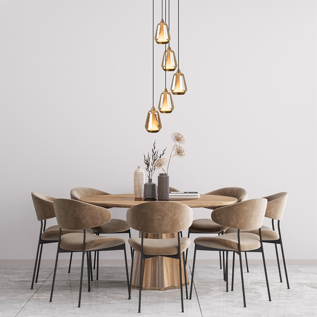 Hanglamp 5L LED - Amber glas & zwart