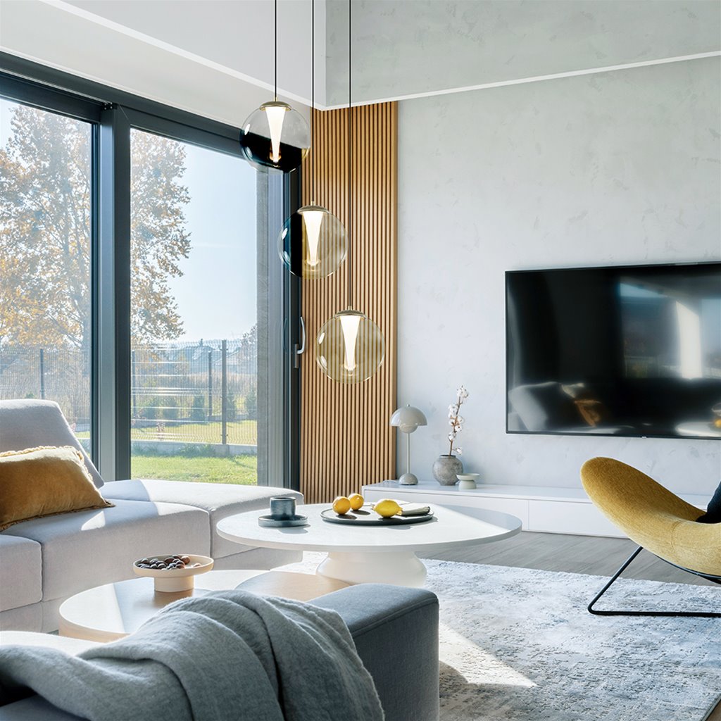 Ronde 3-lichts LED hanglamp goud met helder glas