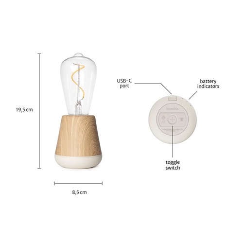 Houten tafellamp met helder glas oplaadbaar/dimbaar