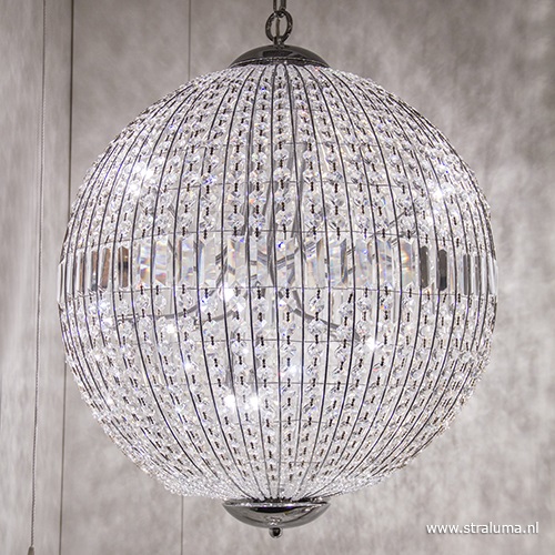 Luxe ronde hanglamp kristal met chroom