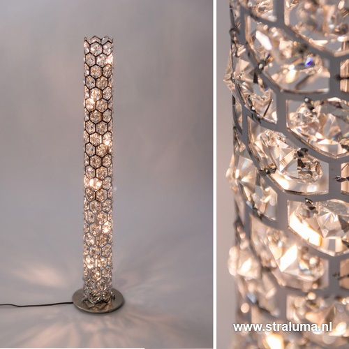 Luxe vloerlamp zuil chroom met kristal